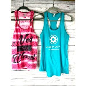 Tank Top Women's Racer Back Scoop Neck Sleeveless  S/M Pink Green